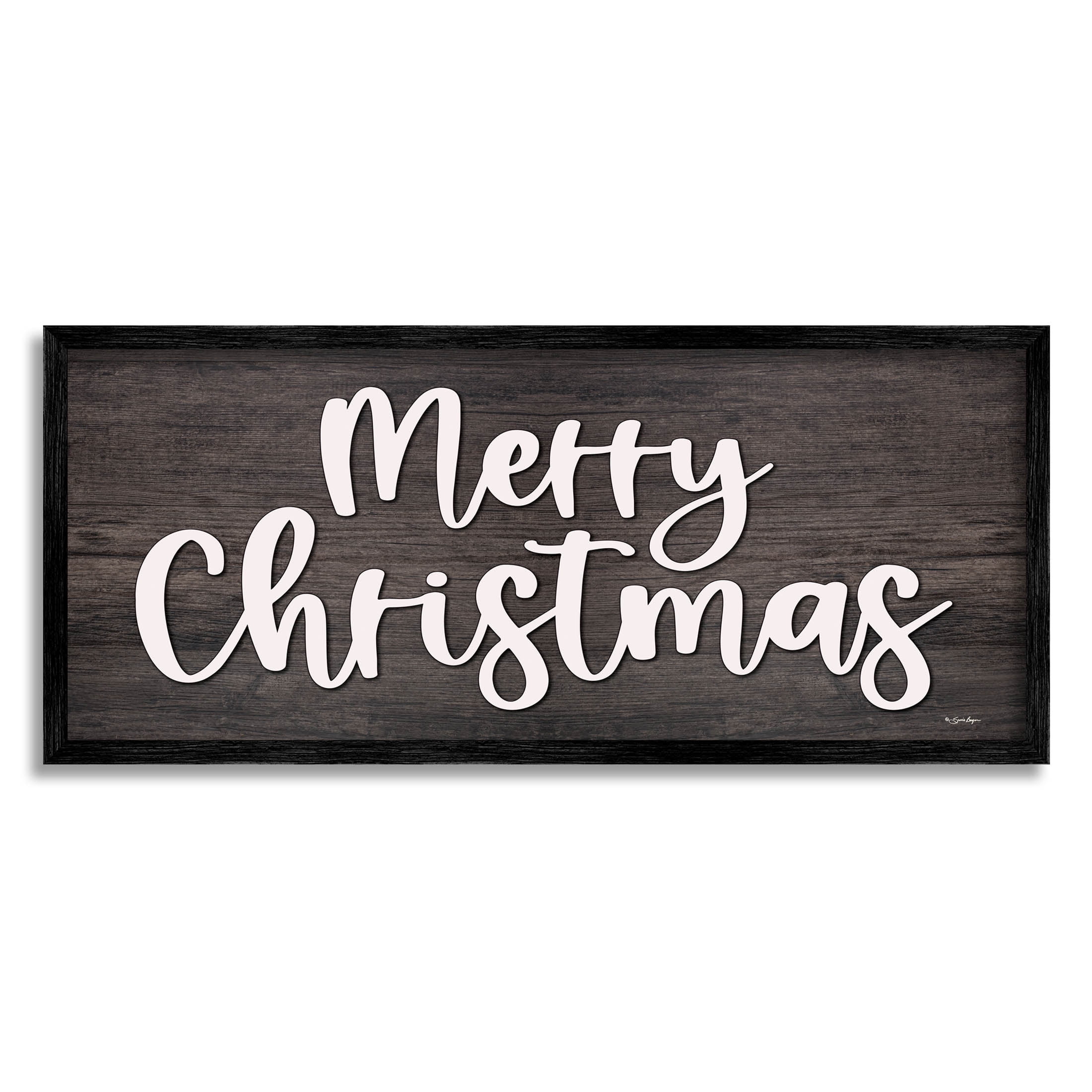 Merry Christmas Rustic Black Wood Framed Wall Art