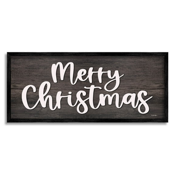 Merry Christmas Farmhouse Phrase Holiday Graphic Art Black Framed Art Print Wall Art