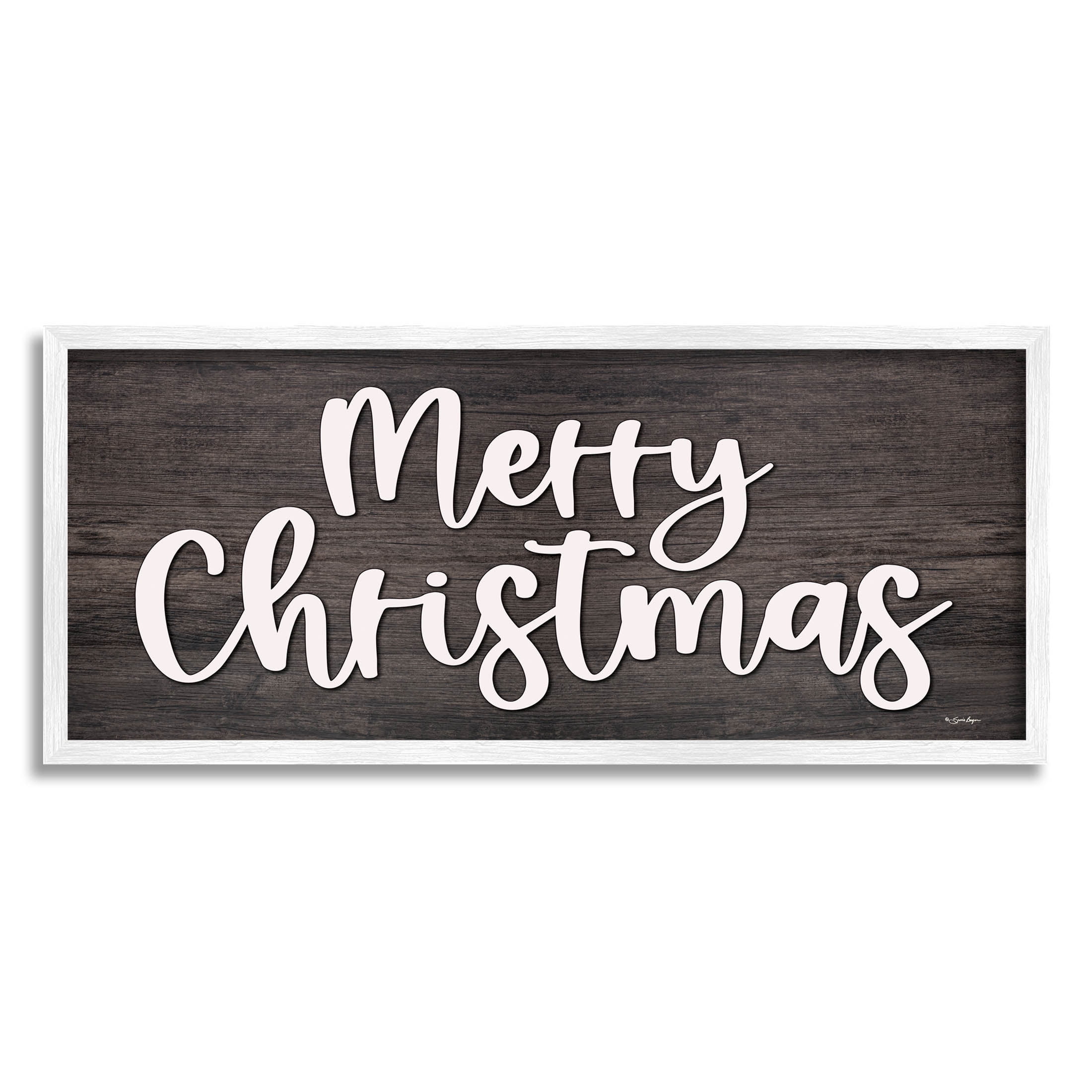 Merry Christmas Farmhouse Phrase Holiday Graphic Art White Framed Art Print Wall Art