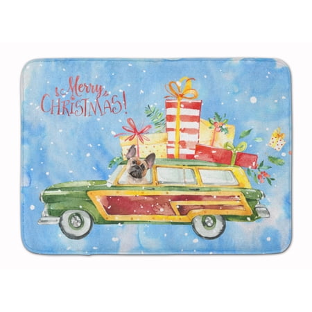 Merry Christmas Fawn French Bulldog Machine Washable Memory Foam Mat