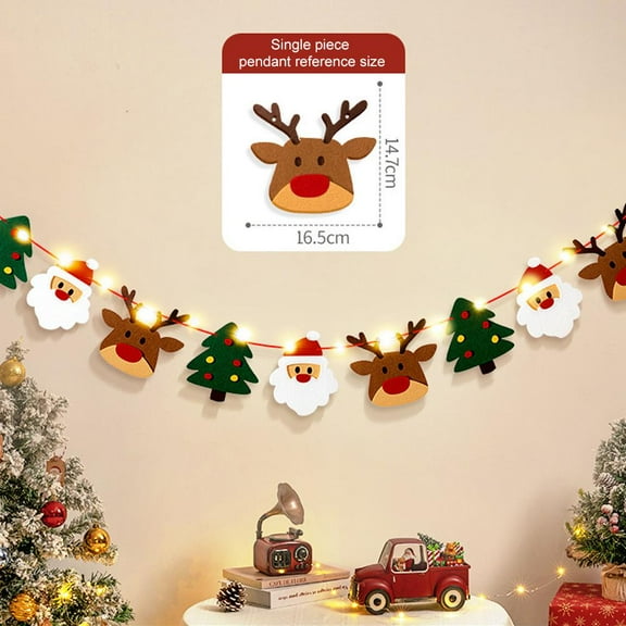 Merry Christmas Felt Bunting Banner Garland with Light String,3D Merry Christmas Banner,10Ft Fabric Felt Xmas Garland Pre-Strung Xmas Bunting Decor with Santa Claus Patterns for Party Door