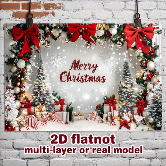 Merry Christmas Festive Polyester Backdrop Banner, Holiday Element Printed Fabric Photo Prop, Multi-scene Wall Decor for Home Bedroom, Living Room and Christmas Party Background Layout 82.6x59 Inch