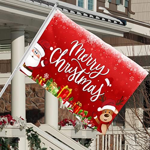 Merry Christmas Flag 3x5 Outdoor Double Sided Santa Claus Reindeer