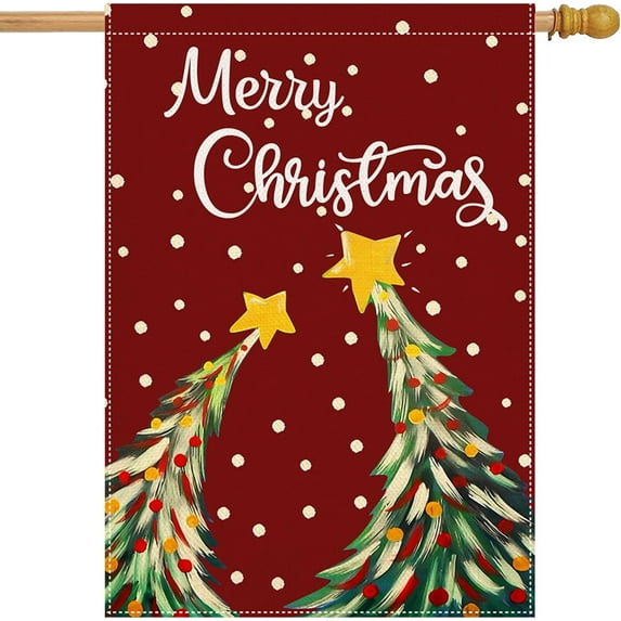 Merry Christmas Flags for Outdoors 28x40 Double Sided Large Chritmas Tree House Flags Rustic Burlap Farmhouse Welcome Decorative Flags for Outside Outdoor Xmas Decor Holiday Decoration