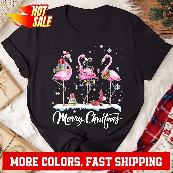 Merry Christmas Flamingo T-Shirt, Cute Flamingo Christmas Shirt, Christmas Sh...