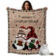thumbnail image 1 of Merry Christmas Flannel Blanket for Bed,Travel and Camping, Winter Xmas Dwarfs Poinsettia Red Green Wooden Super Soft Cozy Blanket for All Seasons 50"x80", 1 of 9