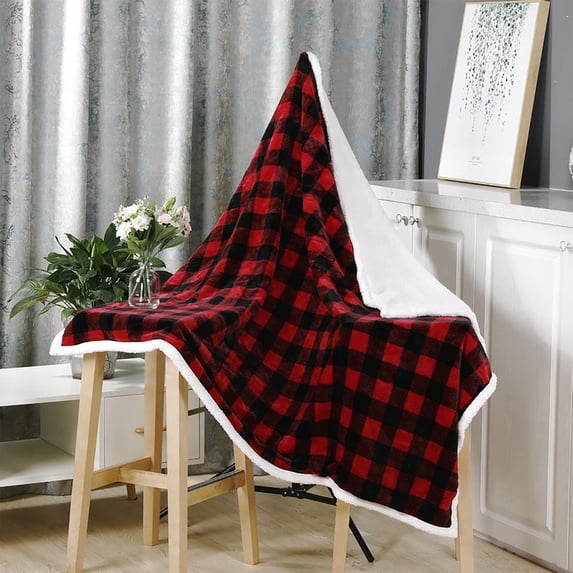 Merry Christmas Flannel Plaid Blanket Red Grid Design For Cozy Winter Nights Soft Throw