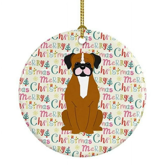 Merry Christmas Flashy Fawn Boxer Ceramic Ornament 2.8 in x 2.8 in