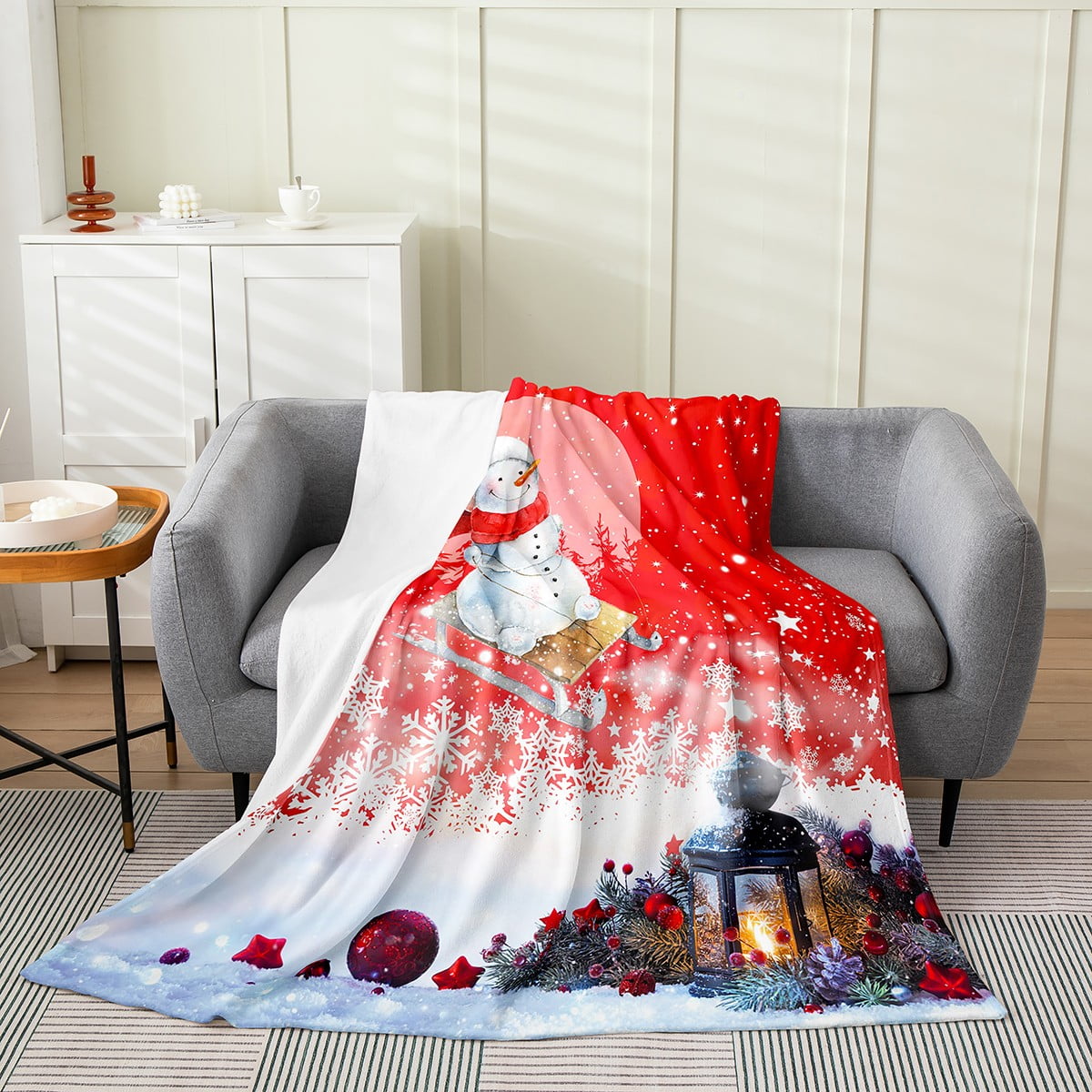 Merry Christmas Fleece Blanket Throw 50x60,Xmas Snowman Fuzzy Blanket