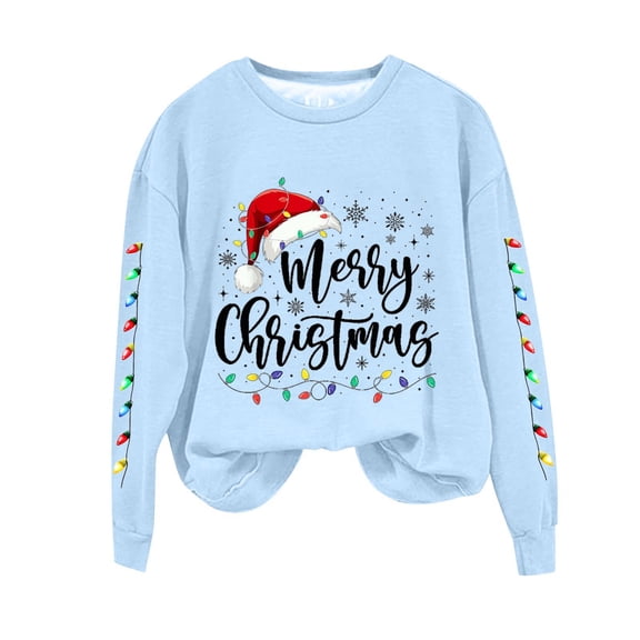 Merry Christmas Fleece Sweatshirt Women Christmas Light Graphic Long Sleeve Shirts Xmas Holiday Crewneck Pullover Sweater