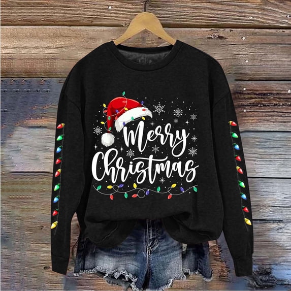 Women's Merry Christmas Sweatshirt – Buffalo Plaid Tree Snowflake Graphic Long Sleeve Pullover (Red, X-Large)