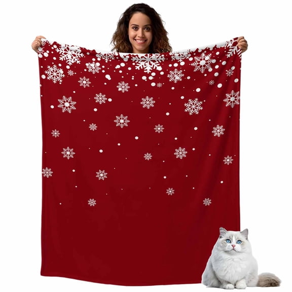 Merry Christmas Fleece Throw Blanket Lightweight Snowflakes Polka Dots Red Texture Fuzzy Flannel Throws Super Soft Cozy Flannel Blanket for Couch, Sofa, Bed, Travel 40"x50"