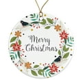 thumbnail image 1 of Merry Christmas Floral Wreath Ceramic Ornament - Beautiful Classic Design - 3 Inch Christmas Tree Round Ornament - Xmas Holiday Decor - String Included - ORN0011, 1 of 5