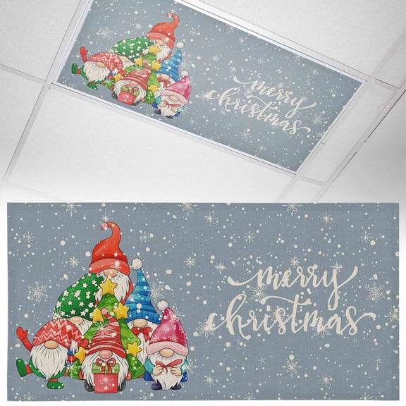 Merry Christmas Fluorescent Light Covers Gnome with Red Hat Winter Snowflake Star Magnetic Light Filters Ceiling Lighting Panel Shade for Classroom Office Home 2 x 4 ft, 1 Pack