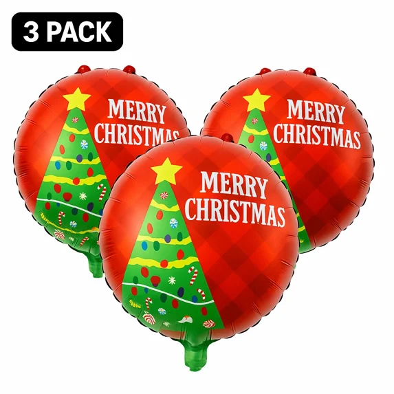 Merry Christmas Foil Balloons 3 Pack Red Green Xmas Tree Party Decor Balloons