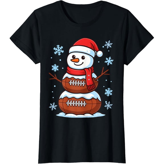 Merry Christmas Football Snowman Pajamas Xmas Ladies' Crewneck T-Shirt