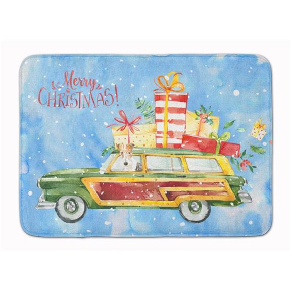 Merry Christmas Fox Terrier Machine Washable Memory Foam Mat