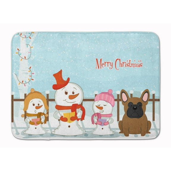 Merry Christmas French Bulldog Brown Machine Washable Memory Foam Mat