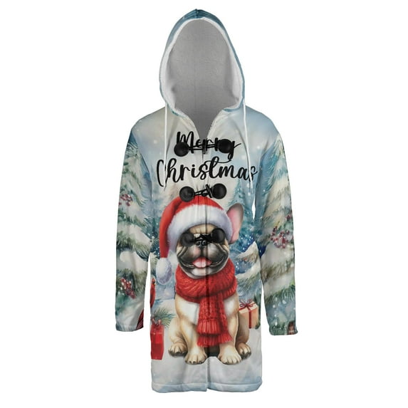 Merry Christmas French Bulldog Enjoys Woofmas Winter Xmas Holiday All Over Print 3D Hooded Duffle Toggle Coat Dog Lover Gifts - 02022