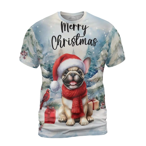 Merry Christmas French Bulldog Enjoys Woofmas Winter Xmas Holiday All Over Print 3D Shirt Unisex Merch Dog Lover Gifts - 02022