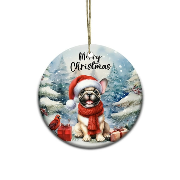 Merry Christmas French Bulldog Enjoys Woofmas Winter Xmas Holiday Ceramic Round Ornament Dog Lover Gifts Home Tree Decor - 02022