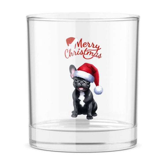Merry Christmas French Bulldog Santa Hat Xmas Tree Winter Holiday 11oz Whiskey Glass Mug Dog Lover Gifts Whiskey Cocktail Glasses Cup - 01013