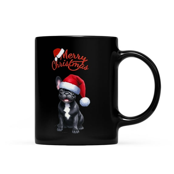 Merry Christmas French Bulldog Santa Hat Xmas Tree Winter Holiday Mug Dog Lover Gifts Coffee Tea Cup - 01013