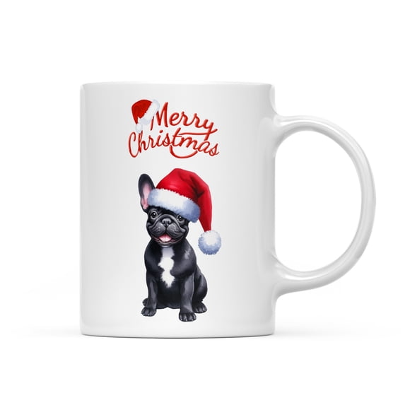 Merry Christmas French Bulldog Santa Hat Xmas Tree Winter Holiday Mug Dog Lover Gifts Coffee Tea Cup - 01013