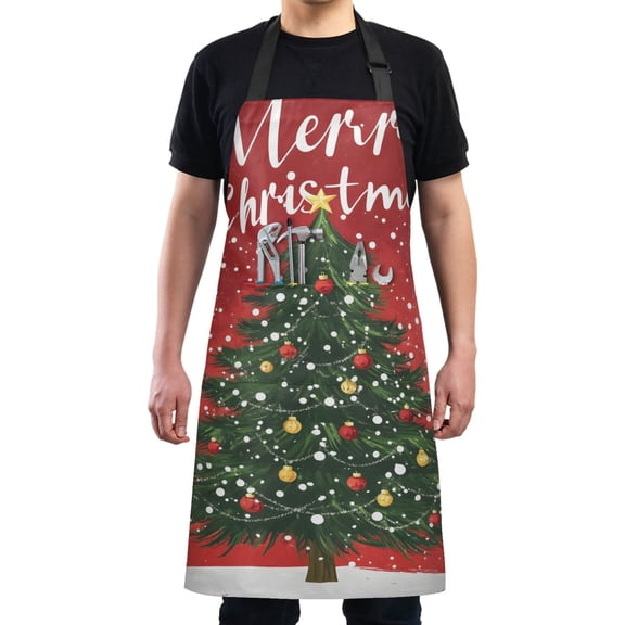 Merry Christmas From Chef Kitchen Apron with Pockets for Women Waterproof Aprons for Cooking Baking