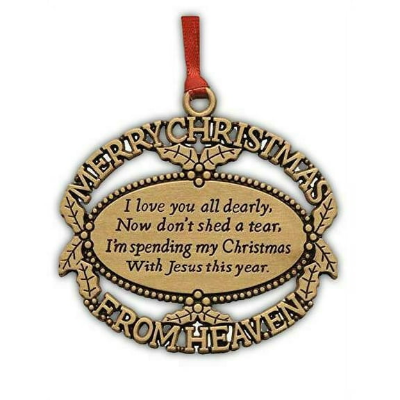 Merry Christmas From Heaven Gold Ornament, Loved One Memorial Tree Decoration