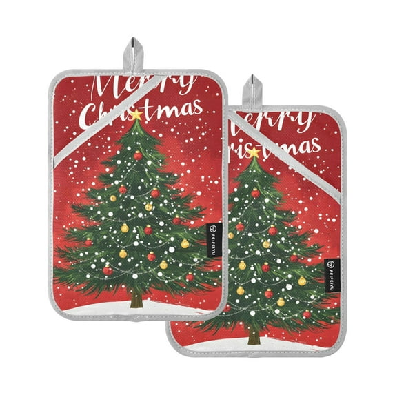 Merry Christmas From Oven Mitts Pot Holders 2 pcs Heat Resistant for Kitchen Baking Grilling