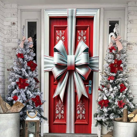Taicans Merry Christmas Front Door Decorations - Giant Bow Door Cover,70.87in x 35.43in,Indoor/Outdoor,Holiday Party Supplies,Winter Xmas office Home Decor