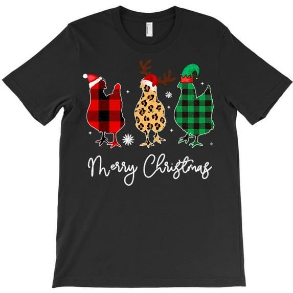 Merry Christmas Funny Chickens With St. Nick Hats Farm Animal Graphic T-Shirt - Relaxed Look G1036, Up to 5XL
