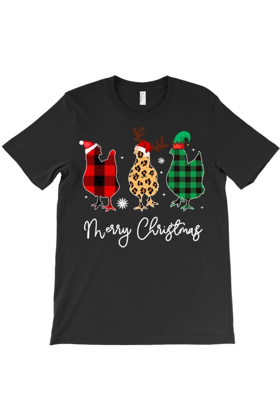 Merry Christmas Funny Chickens With St. Nick Hats Farm Animal Graphic T-Shirt - Unique Gift Tee G1039, Up to 5XL