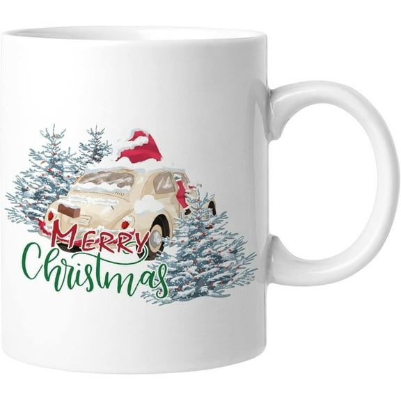 Merry Christmas Funny Coffee Mugs Winter Tree White Truck Porcelain Coffee Mugs 11 Ounces Merry Christmas Unique Gifts For Women Friends Co-workers Employee