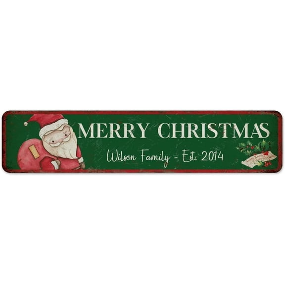 Merry Christmas Funny Novelty Aluminum Metal Sign Retro Dining Room Signs Custom Family Name Date Wall Decor Tin Signs for Bedroom Garage Home 4"x16"