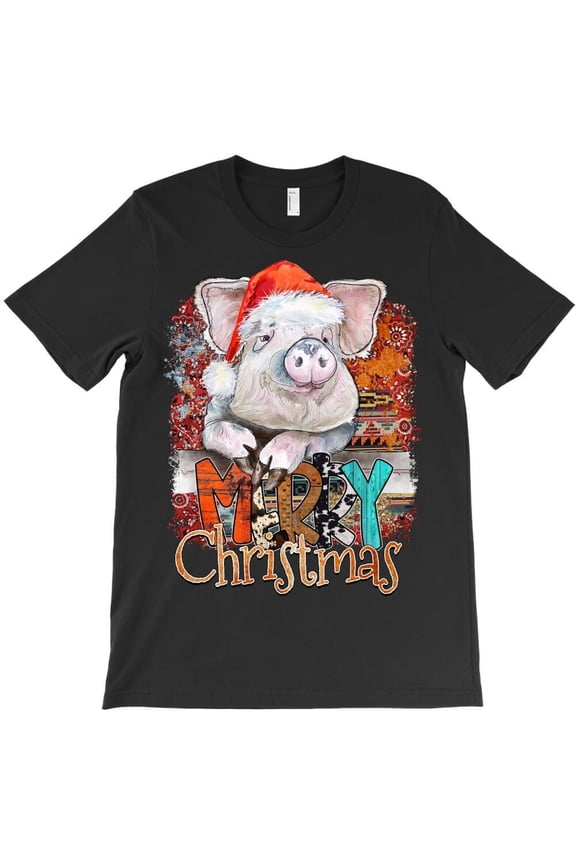Merry Christmas Funny Pig Holiday Farm Animal Graphic H9012 Unisex T-Shirt, Up to 5XL Available