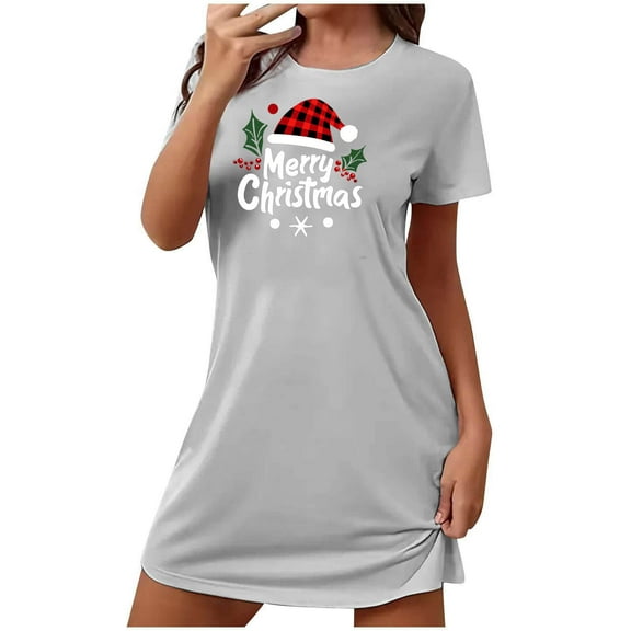 Merry Christmas Funny Printed Nightdress 2024 Women Baggy Loungewear Casual Crewneck Long Sleeve Pajamas Nightgowns