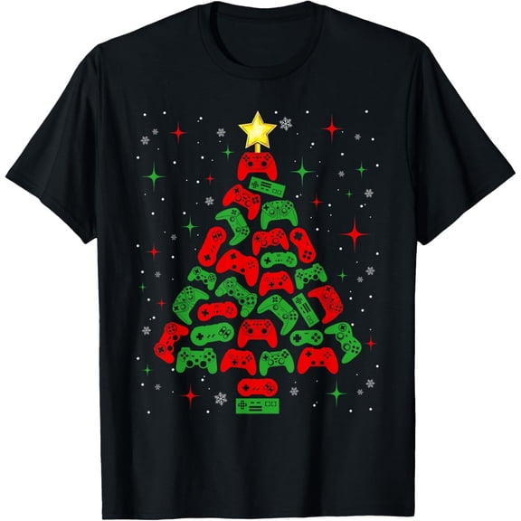 Merry Christmas Gaming Controllers Xmas Tree Gamers Boys Men T-Shirt