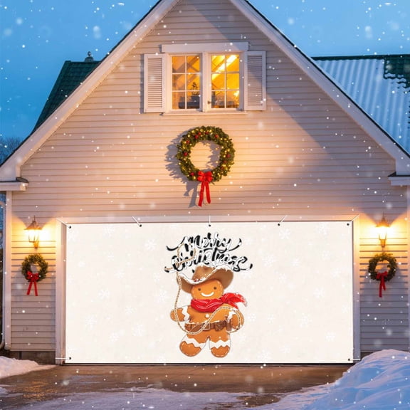 Merry Christmas Garage Door Banner Covers, Gingerbread Man Rope Large Hanging Indoor/Outdoor Backdrop Background for Christmas Winter Party Decor, 6x13 FT