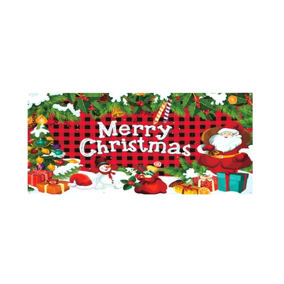 Merry Christmas Garage Door Cover, Red Plaid Winter Photo Backdrop Banner for Holiday Outdoor Wall Party Background,71X157.5In(C)