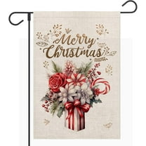 Merry Christmas Garden Flag 12.5x18 Inch Double Sided, Flowers Winter Holiday Outside Flags for Farmhouse Rustic Home Lawn Yard Patio Outdoor Decorative