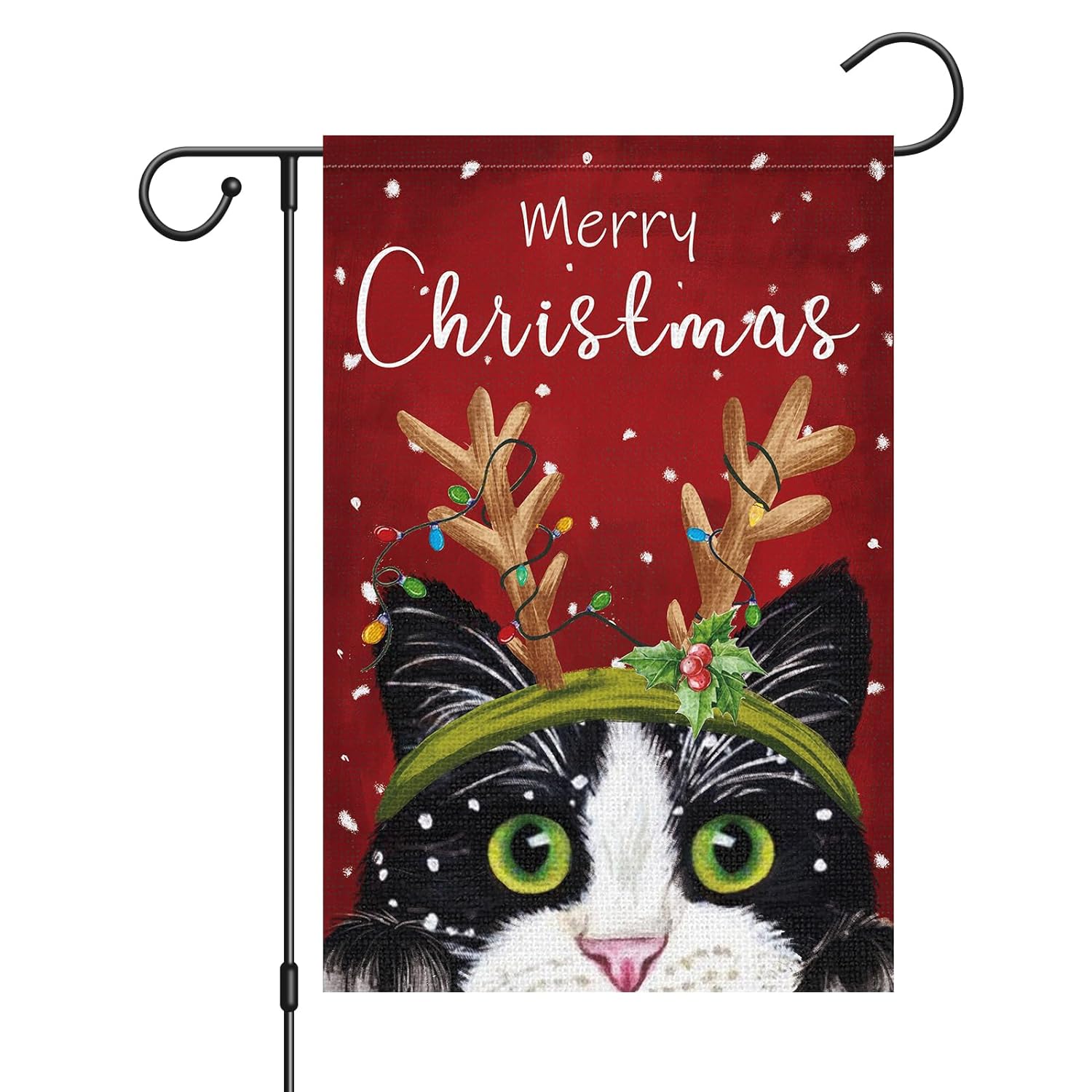 Merry Christmas Garden Flag 12x18 Double Sided, Burlap Winter Christmas