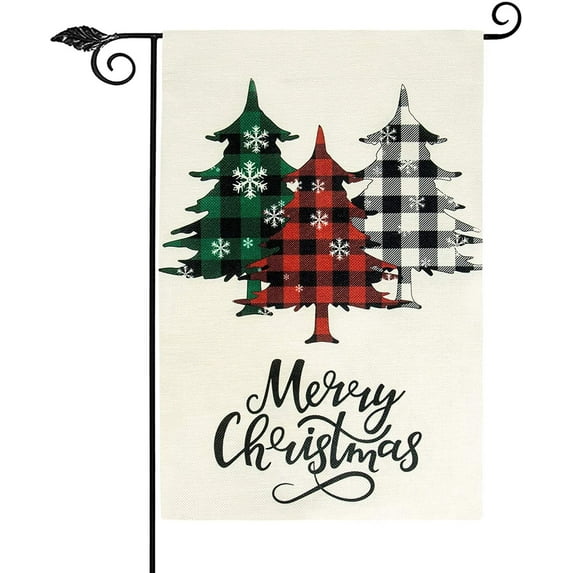 Merry Christmas Garden Flag, Buffalo Plaid Christmas Decorations Rustic Farmhouse Winter Holiday Garden Flags Double Sided House Outdoor Decor 12 x 18 Inch
