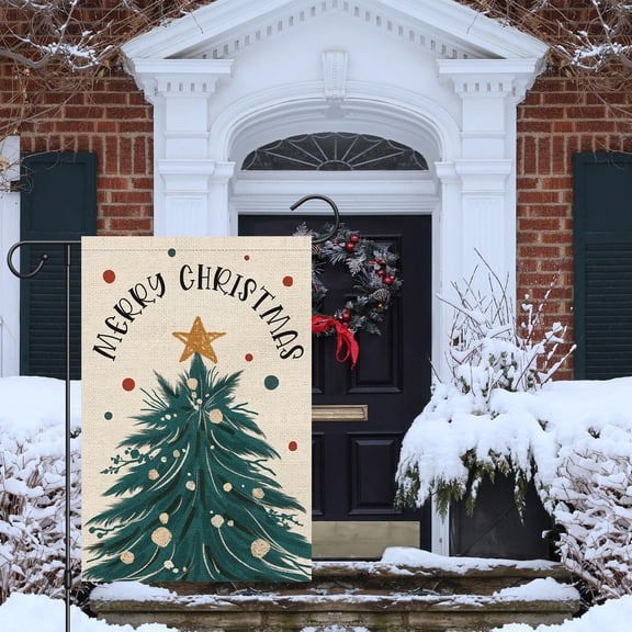 Merry Christmas Garden Flag Xmas Tree Welcome Small Burlap Winter Outdoor House Flag Holiday Outside Yard Decor Christmas Gift for Her