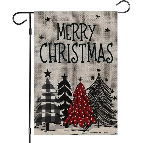 Merry Christmas Garden Flags for Outside Decoration, Warercolor Xmas Trees Small Yard Flag, Seasonal Farmhouse Winter Holiday Outdoor Decor 12.5x18 Vertical Double Sided