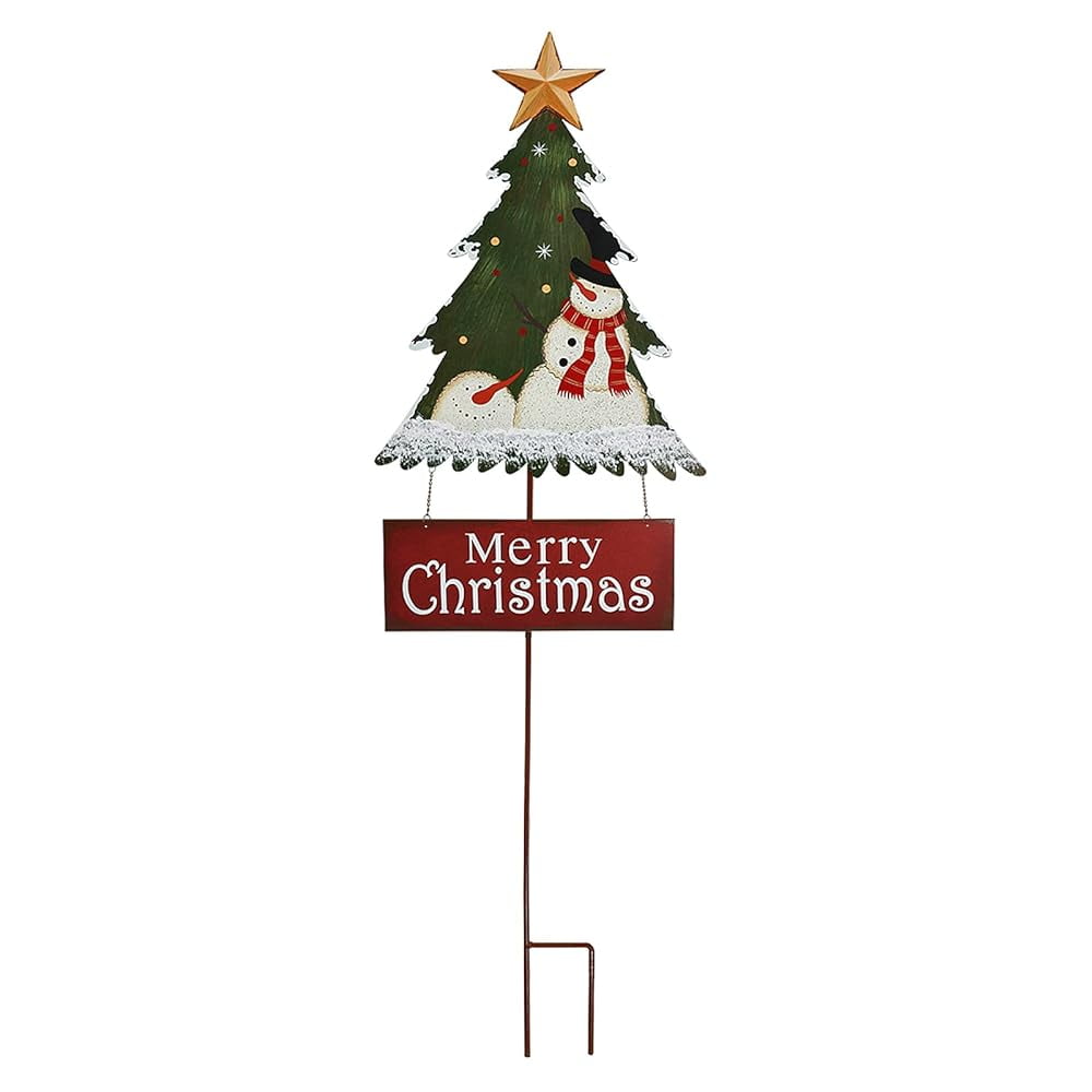 Merry Christmas Garden Stake Decor Christmas Tree Yard Stake, Outdoor Metal Christmas