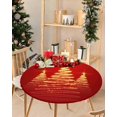 thumbnail image 1 of Merry Christmas Garland Round Fitted Tablecloth with Elastic Edged Golden Xmas Tree Decorative Kitchen Dining Table Cloth Cover, 1 of 7