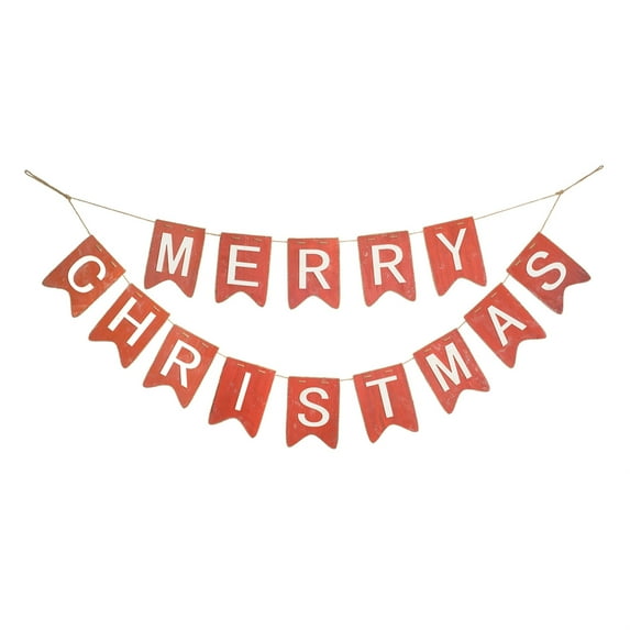 Diva At Home 5' Red and White Merry Christmas Printed Wooden Garland with Tie