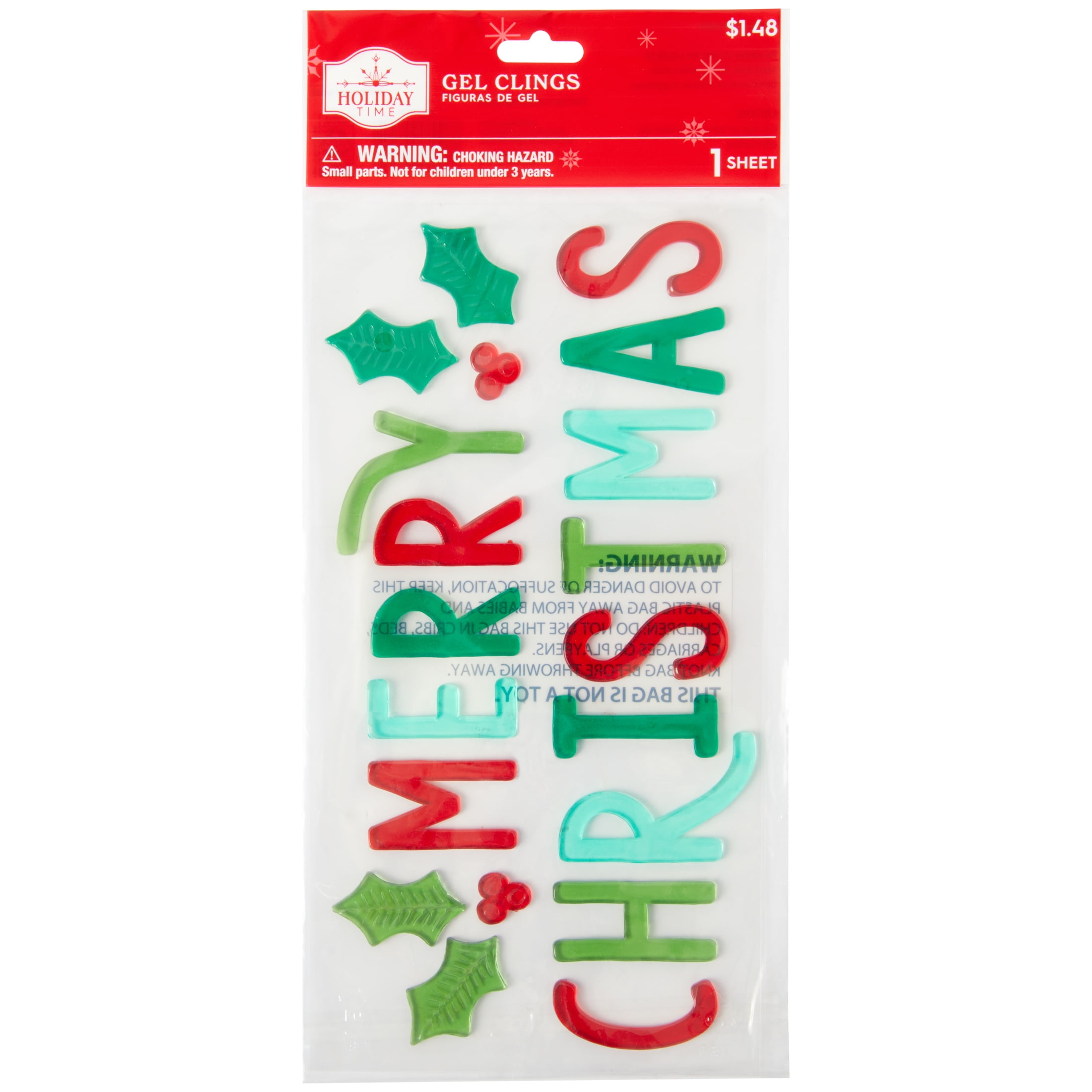 Merry Christmas Gel Christmas Clings, MultiColor, 5 in x 12 in, by